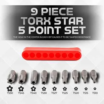 Torx Plus 5-Point Tamper-Proof Security Bits - 12Pc Torx Star 5 Point, Security Tamper Proof, Driver Bit Set TS7,8,9,10,15,20,25,27,30,40,45,50 Multifunction Damage/Shear Resistant Torque Kit