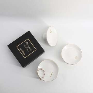 COLLECTIVE HOME - Ceramic Jewelry Tray, Decorative Monogram Jewelry Dish, Luxurious Trinket Tray with High Base, Birthday Mother's Day Christmas Gift for Women (s)
