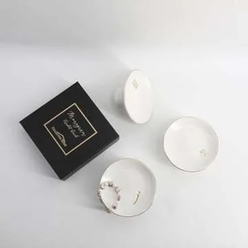 COLLECTIVE HOME - Ceramic Jewelry Tray, Decorative Monogram Jewelry Dish, Luxurious Trinket Tray with High Base, Birthday Mother's Day Christmas Gift for Women (s)