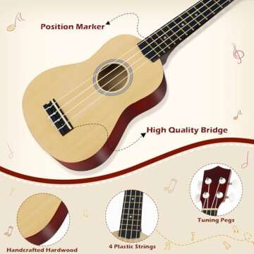 Toy Ukulele for Beginner Kids Guitar Toys for 3 4 5 6 Year Old Girls Boys Toddler Wooden Guitar Musical Instrument Toys for 3+ Year Old Kids Gifts Ages 3-5