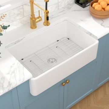 Sarlai 33 White Farmhouse Sink - 33x20 Inch Kitchen Sink Apron Front Ceramic Porcelain Vitreous Fire...