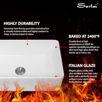 Sarlai 33 White Farmhouse Sink - 33x20 Inch Kitchen Sink Apron Front Ceramic Porcelain Vitreous Fireclay Single Bowl Farmer Sink Basin