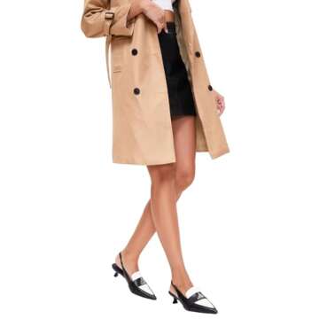 Vaslemuse Kitten Heels for Women Slingback Low Heel Loafer Pumps Pointed Toe Casual Business Formal Shoes Black/White, 6.5