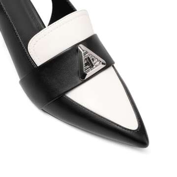 Vaslemuse Kitten Heels for Women Slingback Low Heel Loafer Pumps Pointed Toe Casual Business Formal Shoes Black/White, 6.5