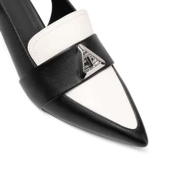 Vaslemuse Kitten Heels for Women Slingback Low Heel Loafer Pumps Pointed Toe Casual Business Formal Shoes Black/White, 6.5