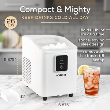 Igloo Self-Cleaning Countertop Ice Maker - Compact and Portable - Creates 26 lbs. Per Day, 8 Pieces ...