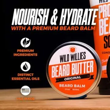 Wild Willies Beard Butter Leave-In Conditioner - Organic Beard Balm for Fast Beard Growth, Beard Care Softener - Beard Cream for Men to Remove Itch & Dandruff, Restores Moisture - Cool Mint, 2 Oz