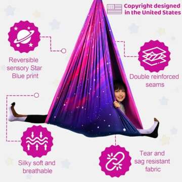 HiCamer Double Layer Sensory Swing for Kids & Adults Holds up to 300lbs Indoor and Outdoor Therapy Cuddle Swing with 360° Swivel Hanger Kit Adjustable Swing with Aspergers Autism ADHD (Galaxy Purple)