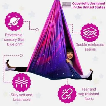 HiCamer Double Layer Sensory Swing for Kids & Adults Holds up to 300lbs Indoor and Outdoor Therapy Cuddle Swing with 360° Swivel Hanger Kit Adjustable Swing with Aspergers Autism ADHD (Galaxy Purple)