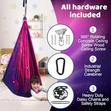 HiCamer Double Layer Sensory Swing for Kids & Adults Holds up to 300lbs Indoor and Outdoor Therapy Cuddle Swing with 360° Swivel Hanger Kit Adjustable Swing with Aspergers Autism ADHD (Galaxy Purple)