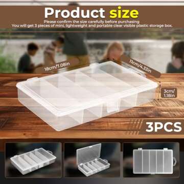 Fyess 3 Pack 5 Grid Plastic Fishing Tackle Storage Box Visible Bead Jewelry Making Findings Organizer Box,6.8" x 3.5" x 1.2"