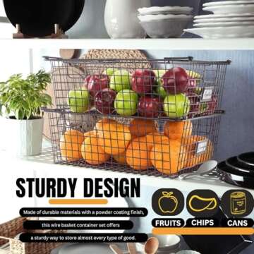 Granrosi XXL Stackable Wire Baskets for Organizing — Set of 2 Snack & Chips Organizer for Pantry; ...