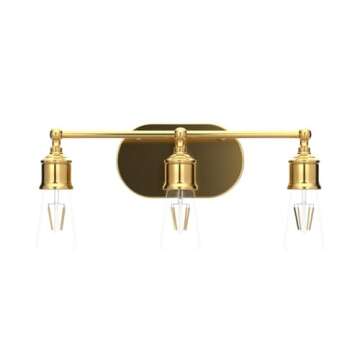 MAXvolador Bathroom Vanity Light, 3-Light Gold Vanity Lighting Fixture, Modern Wall Sconce Lights, Farmhouse Wall Mount Over Mirror Vanity Lamps
