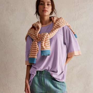 Songling Womens 3/4 Length Sleeve Casual Loose Fit Summer Tee Shirt Basics Cotton t Shirts Trendy Tops(Purple,M1)