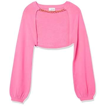 The Drop Women's Miya Bell Sleeve Sweater Shrug With Chain