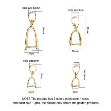 PH PandaHall 120 Pieces Brass Pinch Clip Bail Clasp Dangle Charm Bead Pendant Connector Findings 12 Styles for Jewelry Making 3 Colors