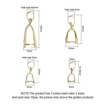 PH PandaHall 120 Pieces Brass Pinch Clip Bail Clasp Dangle Charm Bead Pendant Connector Findings 12 Styles for Jewelry Making 3 Colors