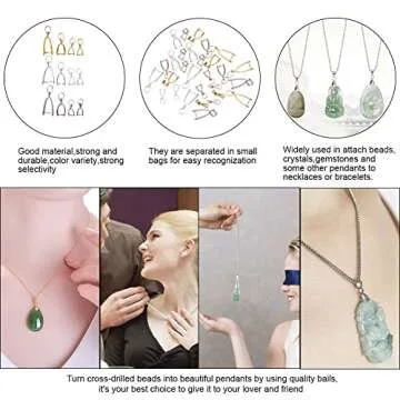 PH PandaHall 120 Pieces Brass Pinch Clip Bail Clasp Dangle Charm Bead Pendant Connector Findings 12 Styles for Jewelry Making 3 Colors