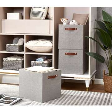DECOMOMO Cubby Storage Bins | 13x15x13inch Fabric Storage Cubes for Kallax Shelves Cloth Nursery Decorative with Handles (Grey, Kallax - 15"L X 13"W X 13"H - 3P)