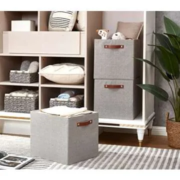 DECOMOMO Cubby Storage Bins | 13x15x13inch Fabric Storage Cubes for Kallax Shelves Cloth Nursery Decorative with Handles (Grey, Kallax - 15"L X 13"W X 13"H - 3P)
