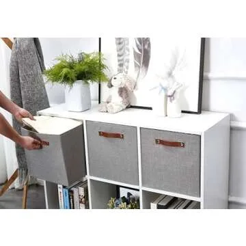 DECOMOMO Cubby Storage Bins | 13x15x13inch Fabric Storage Cubes for Kallax Shelves Cloth Nursery Decorative with Handles (Grey, Kallax - 15"L X 13"W X 13"H - 3P)