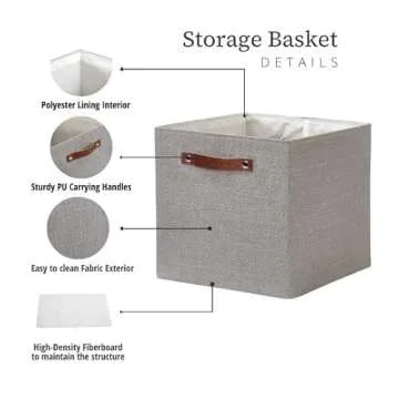 DECOMOMO Cubby Storage Bins | 13x15x13inch Fabric Storage Cubes for Kallax Shelves Cloth Nursery Decorative with Handles (Grey, Kallax - 15"L X 13"W X 13"H - 3P)