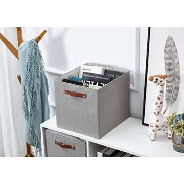 DECOMOMO Cubby Storage Bins | 13x15x13inch Fabric Storage Cubes for Kallax Shelves Cloth Nursery Decorative with Handles (Grey, Kallax - 15"L X 13"W X 13"H - 3P)