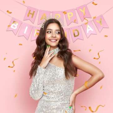 VZXMKA Birthday Headbands for Women Birthday Gold White Headbands for Queen Crowns for Women Christmas Birthday Party Decorations Happy Birthday Princess Crown Rhinestone Happy Birthday Accessories