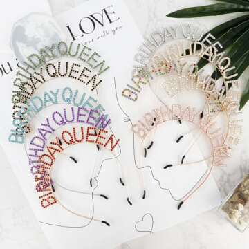 VZXMKA Birthday Headbands for Women Birthday Gold White Headbands for Queen Crowns for Women Christmas Birthday Party Decorations Happy Birthday Princess Crown Rhinestone Happy Birthday Accessories