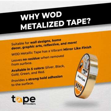 WOD MPFT2 Gold Metalized Polyester Mylar Film Tape with Acrylic Adhesive, 1/4 inch x 72 yds. Vibrant...
