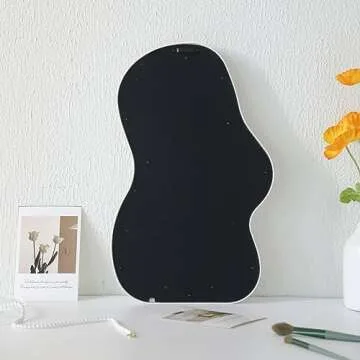 JDPEYI Corrugation Vanity Mirror Irregular Wave Pattern Makeup Mirror Tabletop or Wall Mounted, Decorative and Fashionable Bedroom Mirror