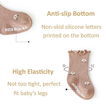 WATOCHE Baby Girls Socks Anti-Slip Ruffle Cotton Socks 0-5T