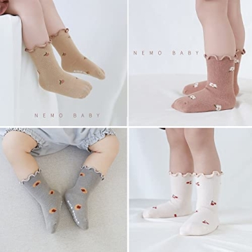 WATOCHE Baby Girls Socks Anti-Slip Ruffle Cotton Socks 0-5T
