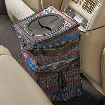 High Road StashAway Heavy Duty Car Trash Can with Rubber Lid, 3 Storage Pockets and Sturdy Panels fo...