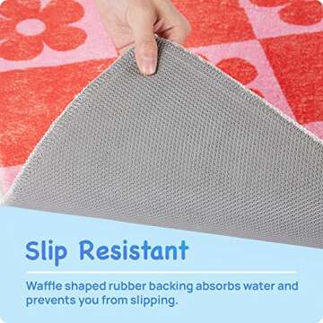 Snack Break Rug | Cute Red Flower Design, Soft & Non-Slip