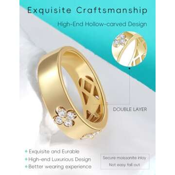 TIMELESSTAR Clover Moissanite Rings for Women Wedding Bands Womens Promise Rings for Her S925 Sterling Silver Ring Band 14K Gold Plated Non Tarnish Easy Women's Proposal Anniversary Size 6