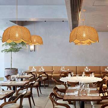 Arturesthome Small Rattan Pendant Lights, Hanging Ceiling Light Fixture, Hand Woven Bamboo Lamp Boho...