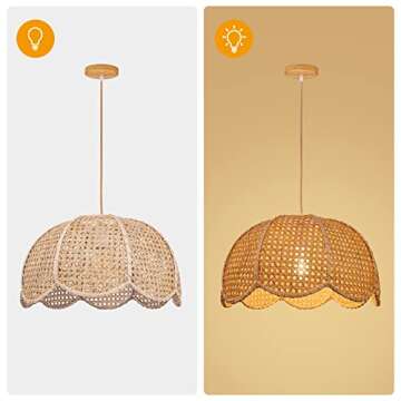 Arturesthome Small Rattan Pendant Lights, Hanging Ceiling Light Fixture, Hand Woven Bamboo Lamp Boho Farmhouse Chandelier for Kitchen Island Crafts Lampshade D 11.8″*7.8″