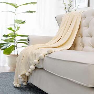 Cozy Home Soft Pompom Throw Blanket - All Season Comfort
