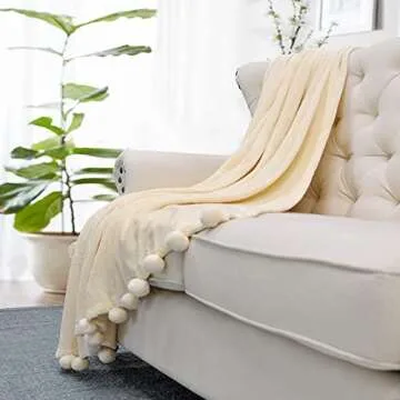 Cozy Home Soft Pompom Throw Blanket - All Season Comfort