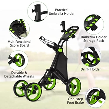 Tangkula Lightweight Golf Push Pull Cart with Umbrella Holder