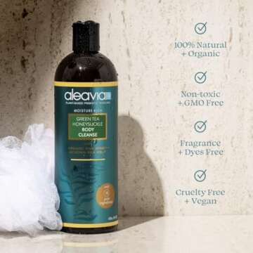 Aleavia Body Cleanse – Organic & All-Natural Prebiotic Body Wash with Raw Honey – Green Tea Honeysuckle Scent – 16 Oz.