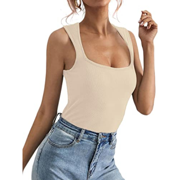 LYANER Women's Stylish Sleeveless Cami Tank Top in Ribbed Knit