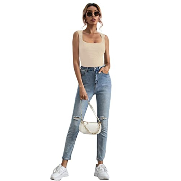 LYANER Women's Stylish Sleeveless Cami Tank Top in Ribbed Knit