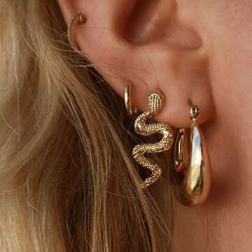 Gold Chunky Hoop Earrings Set for Women Hypoallergenic