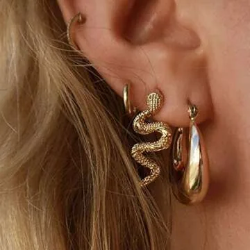 Gold Chunky Hoop Earrings Set for Women Hypoallergenic