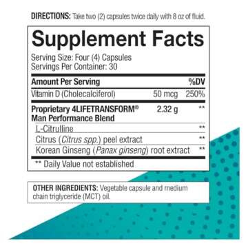 4Life Transform Man – Sexual Performance & Vitality Supplement for Men - Supports Nitric Oxide Pro...