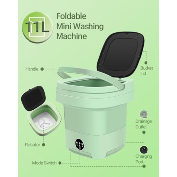 Portable Washing Machine, 11L Upgraded Large Capacity Foldable Mini Washer, Small Washing Machine for Apartments Travel Laundry Camping RV Dorm, Green