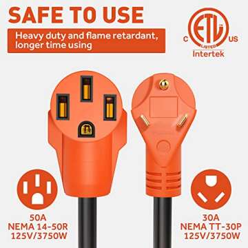 SnowyFox 30 Amp to 50 Amp RV Adapter - 30 Male to 50 Female RV Electrical Power Adaptors Cable with ...