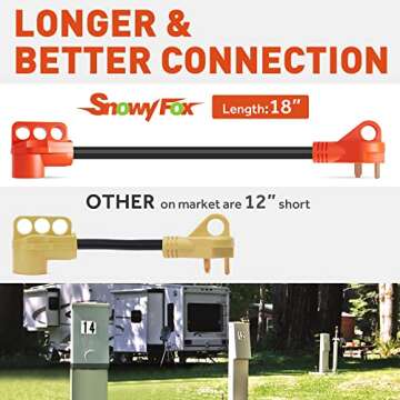 SnowyFox 30 Amp to 50 Amp RV Adapter - 30 Male to 50 Female RV Electrical Power Adaptors Cable with Innovative 180 Degree Bend Design Easy Ergonomic Handle（18inches）